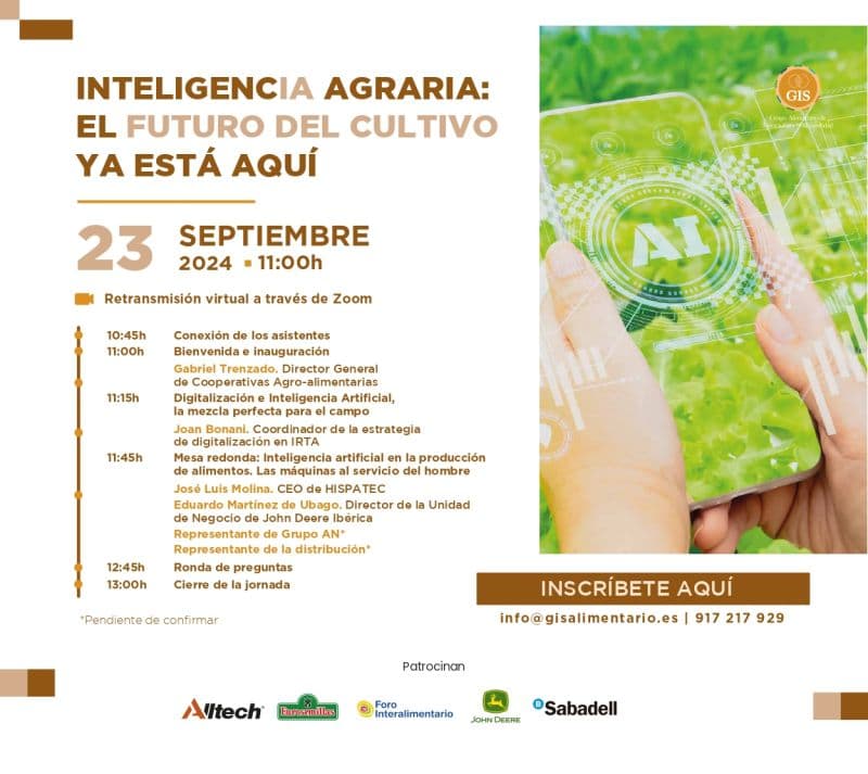 ¡Estás a tiempo! Inscríbete en esta jornada sobre inteligencia agraria | 23-09; 11h | Zoom