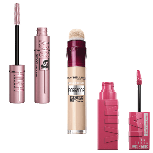 Los 3 productos más vendidos en Amazon maquillaje son de Maybelline NY: Sky High, Corrector Borrador y Vinyl ink