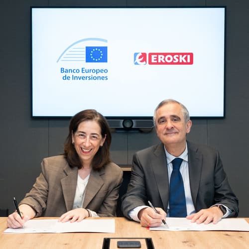 El BEI y Eroski firman un préstamo de 40 millones de euros para impulsar la innovación tecnológica y eficiencia energética de sus establecimientos