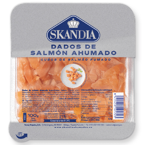Skandia renueva la imagen de los dados de salmón ahumado en formato mini, el topping gourmet que sigue las tendencias del mercado