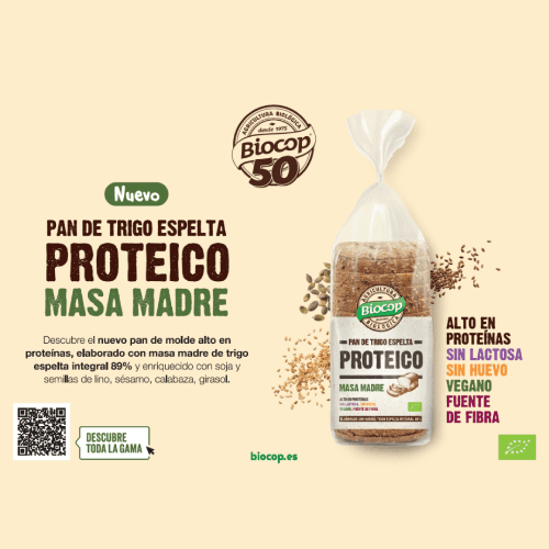 La proteína se abre paso en los desayunos ecológicos de Biocop: llega el nuevo pan de trigo espelta integral proteico con masa madre