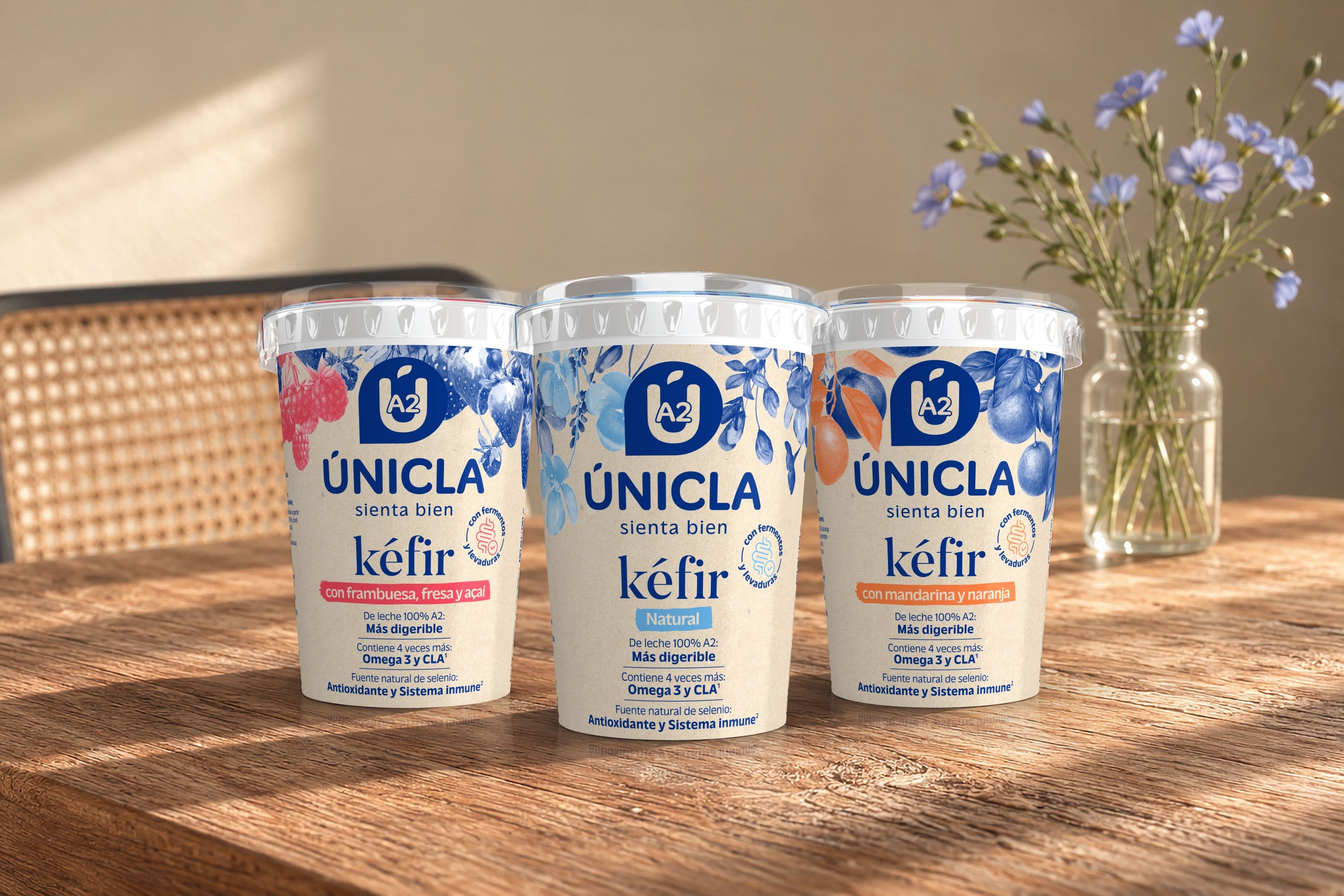 Únicla A2 entra en la categoría del kéfir con una nueva gama elaborada con leche 100% A2